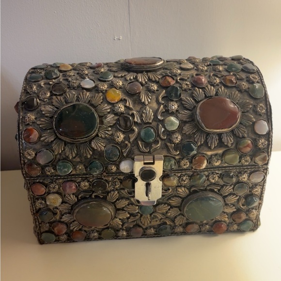 Decorative Jewelry Organizer Box with Multicolor Stones